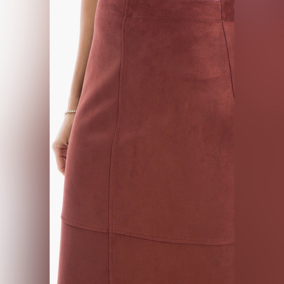 MAX STUDIO Faux Suede Leather Burgundy A-Line Midi Skirt - Picture 4 of 13